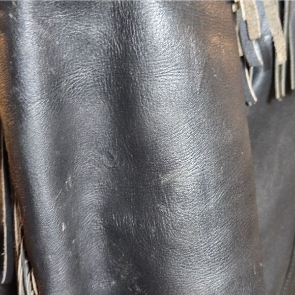 Easy Rider Vintage Heavy Black Leather Fringe Lined Jacket - Picture 7 of 12